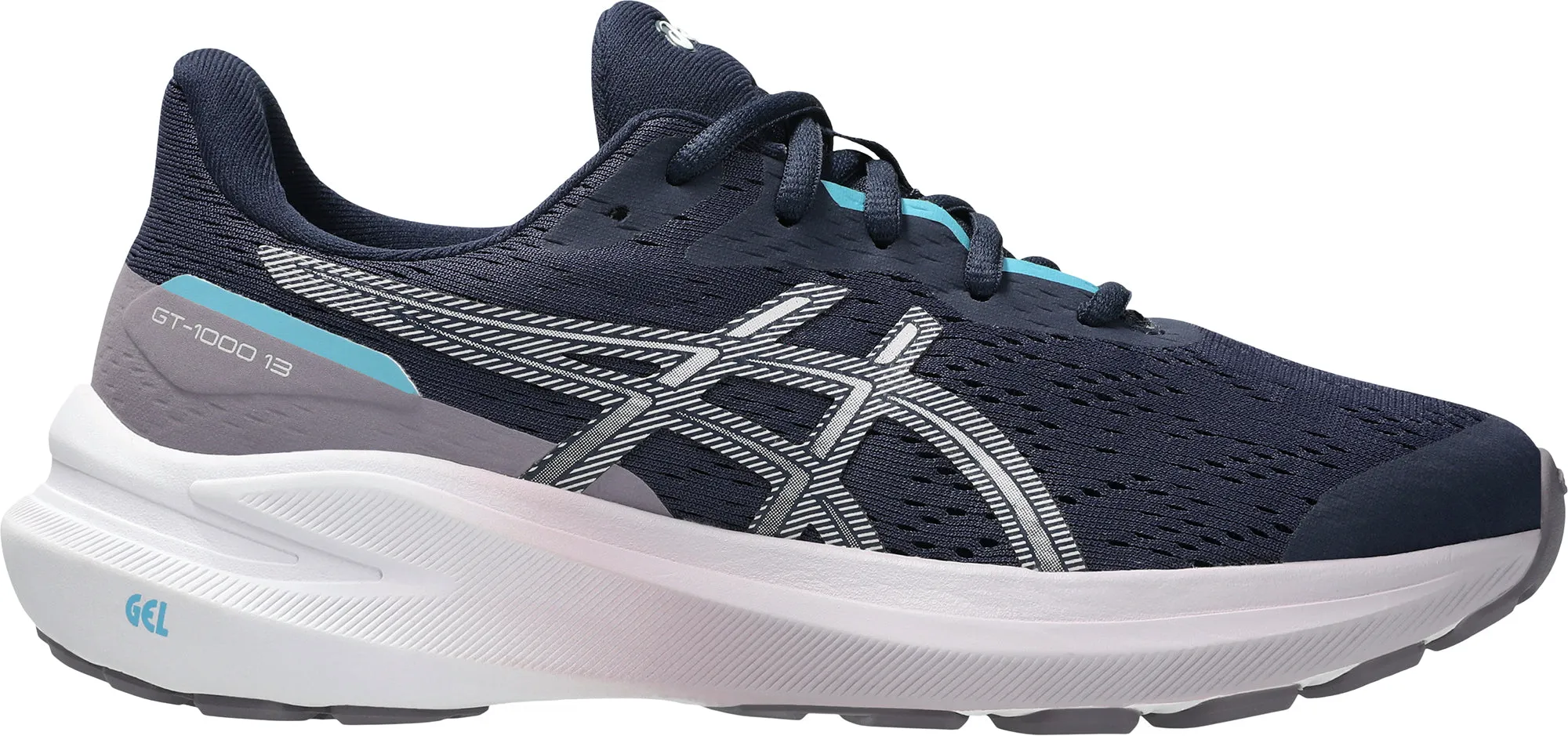 running with a gum rubber outsole comfort - conscious shoes Asics GT 1000 13 GS Junior Running Shoes - Blue