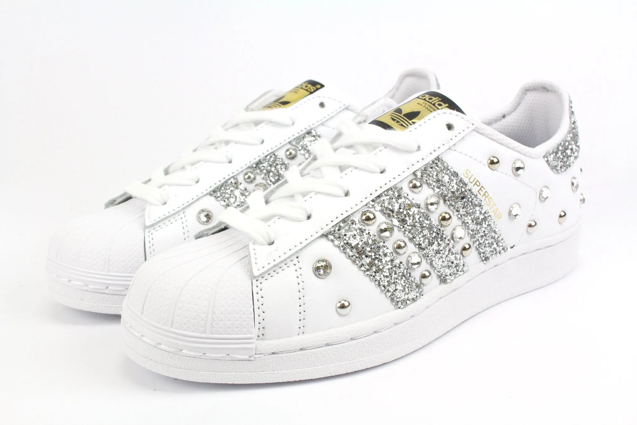 Adidas Superstar Silver Glitter Strass & Borchie Classic Silhouette Recycled Outsole Material