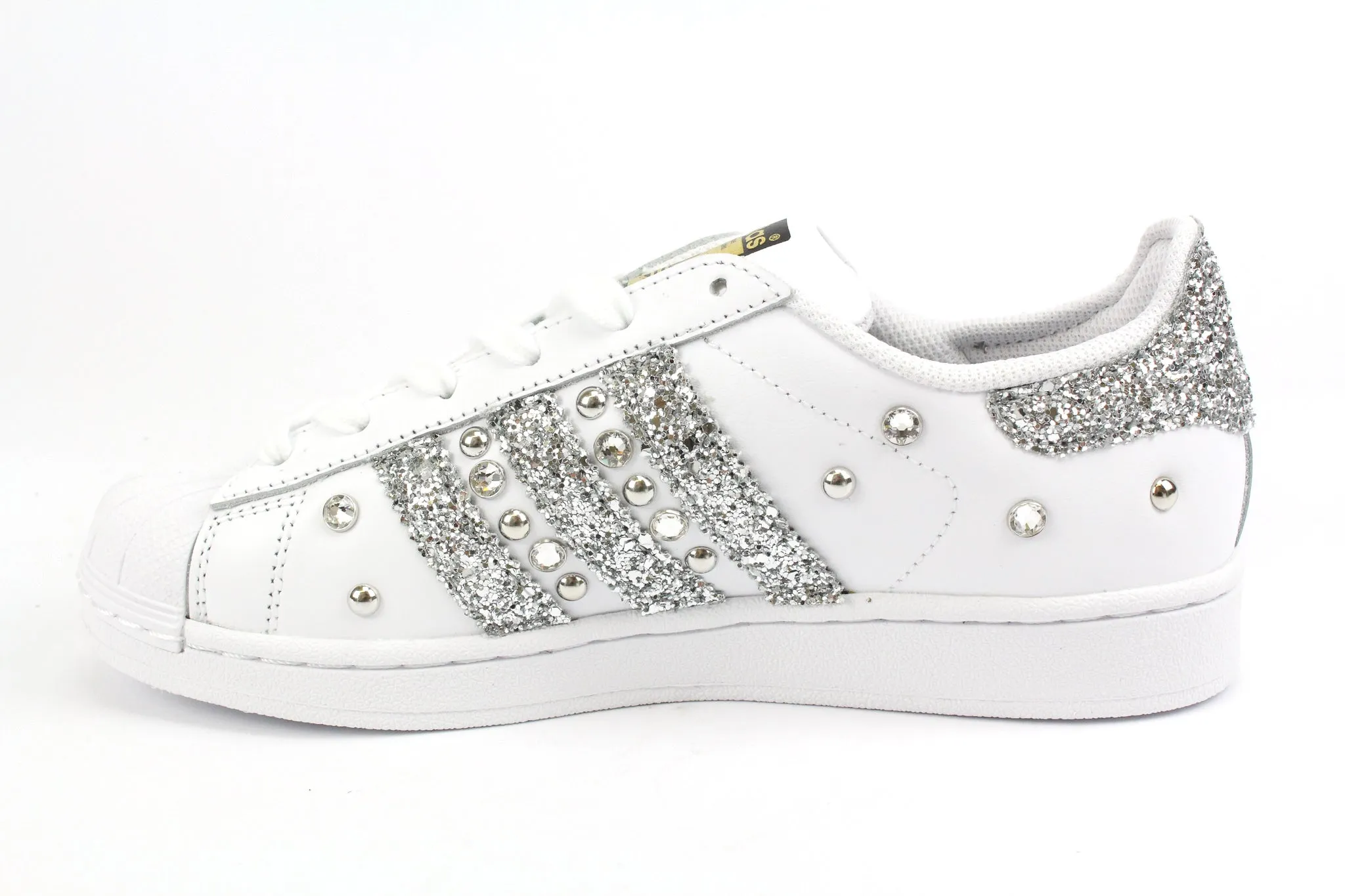 Foam Wedge Platform Adidas Superstar Silver Glitter Strass & Borchie