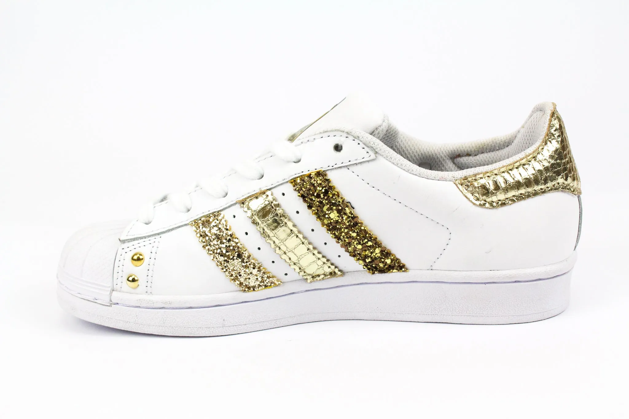 Contoured Footbed Adidas Superstar Cocco Laminato Gold Glitter & Strass