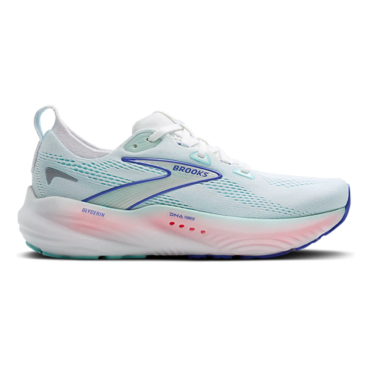 Brooks Glycerin 22 White - Limpet Shell - Amparo Blue Secure Fit Lock Adaptive Footbed Tech