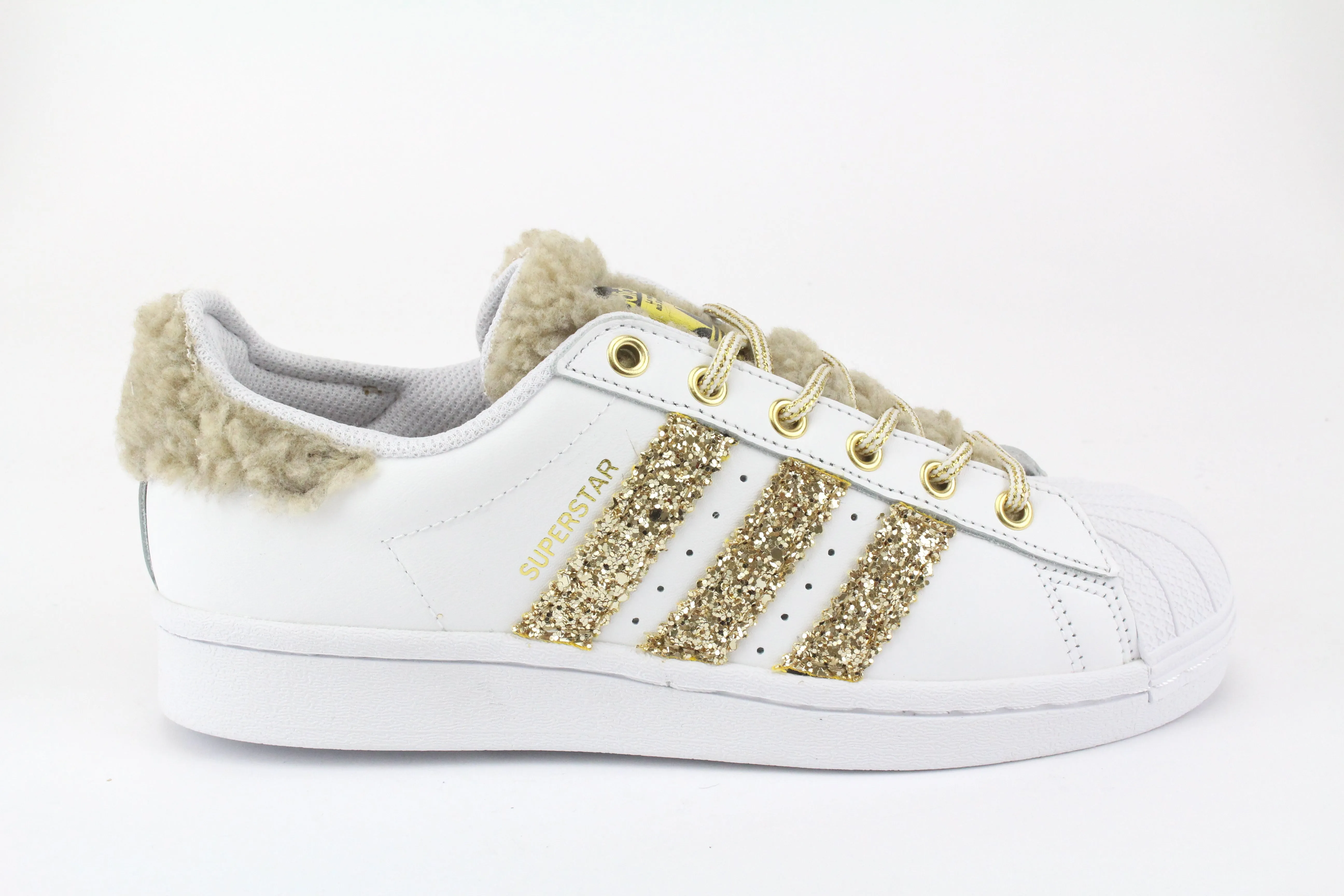 Slow Pace Odor Control Technology Adidas Superstar Lamb Beige & Glitter Oro