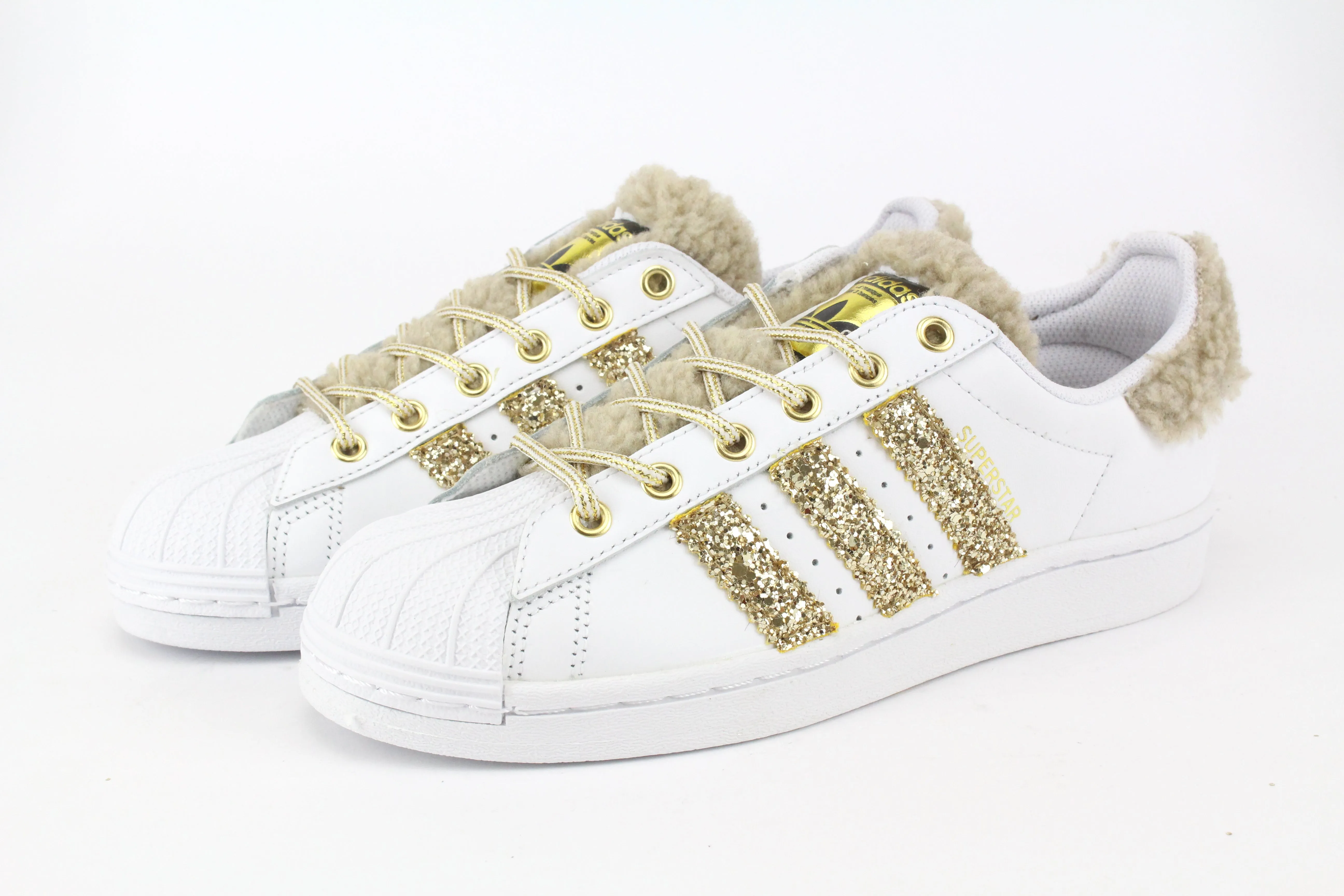 espadrilles Weekend Hike Adidas Superstar Lamb Beige & Glitter Oro
