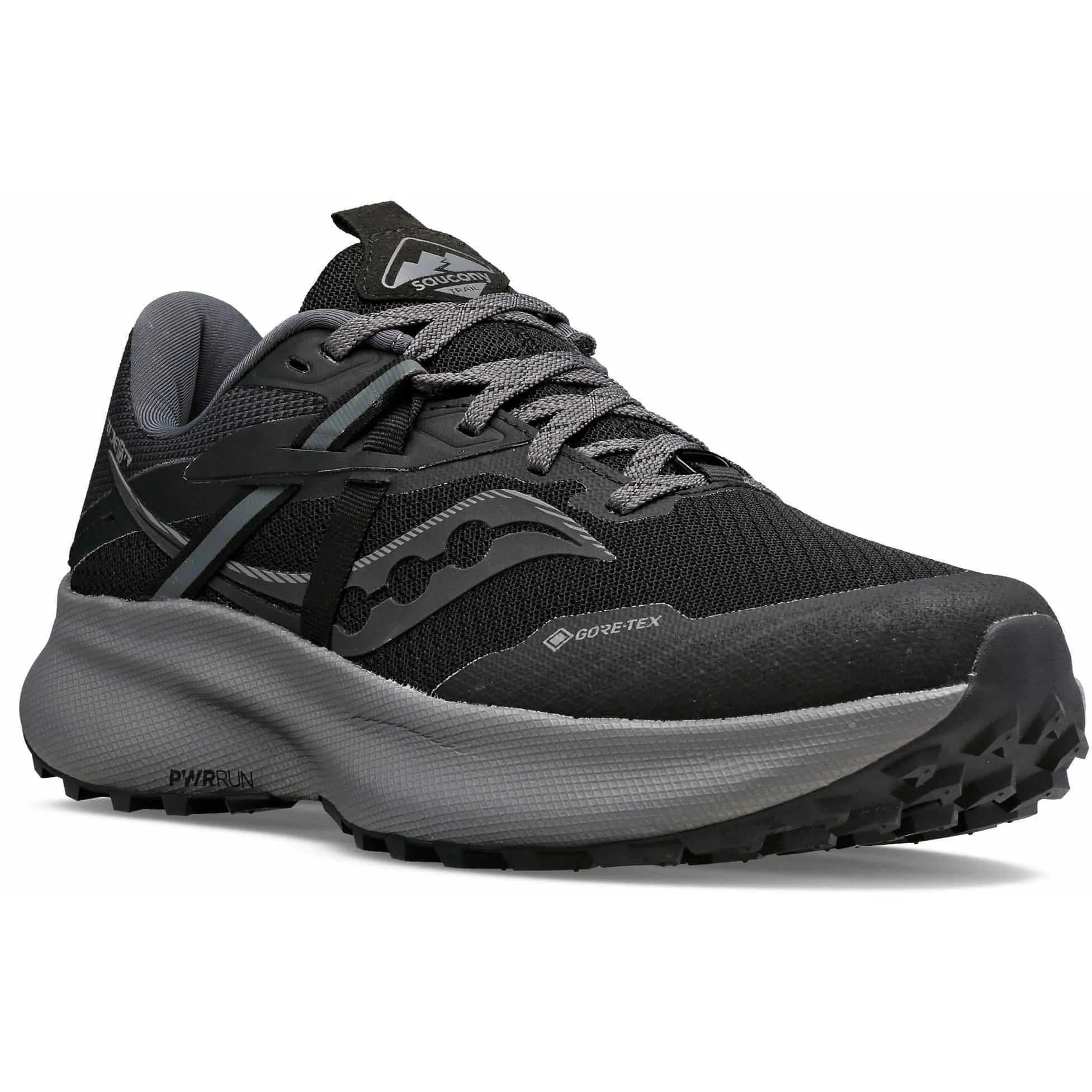 Heat Sealed Seam Construction Saucony Ride 15 TR GORE-TEX Womens Trail Running Shoes - Black