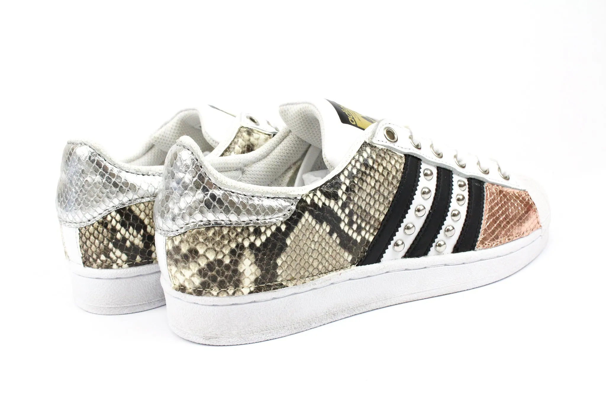 Adidas Superstar Pitone Borchie & Pelle Laminata Rosa Durable Stitching Detail