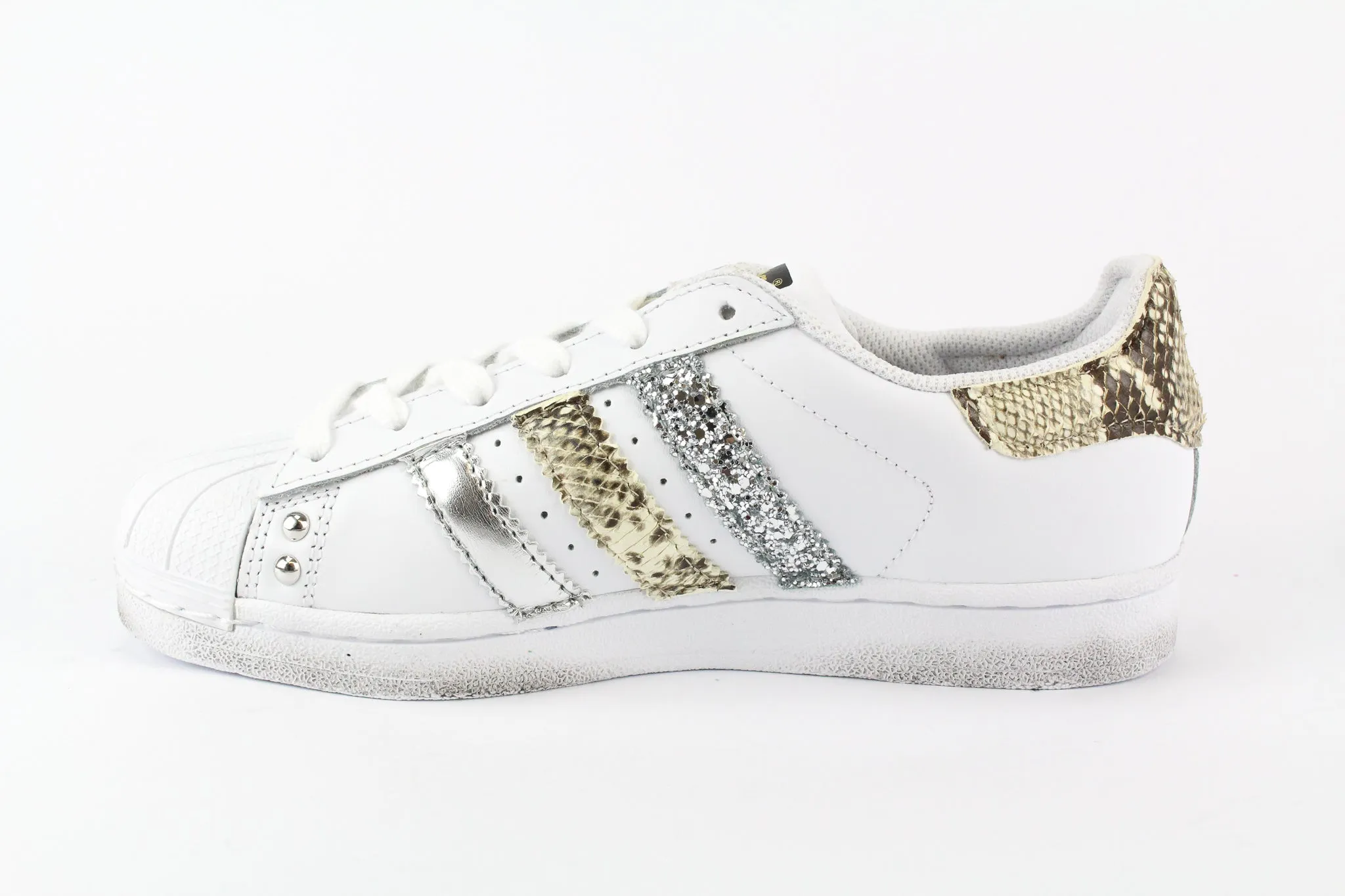 Streetwear Style Adidas Superstar Pitone Silver Glitter & Borchie