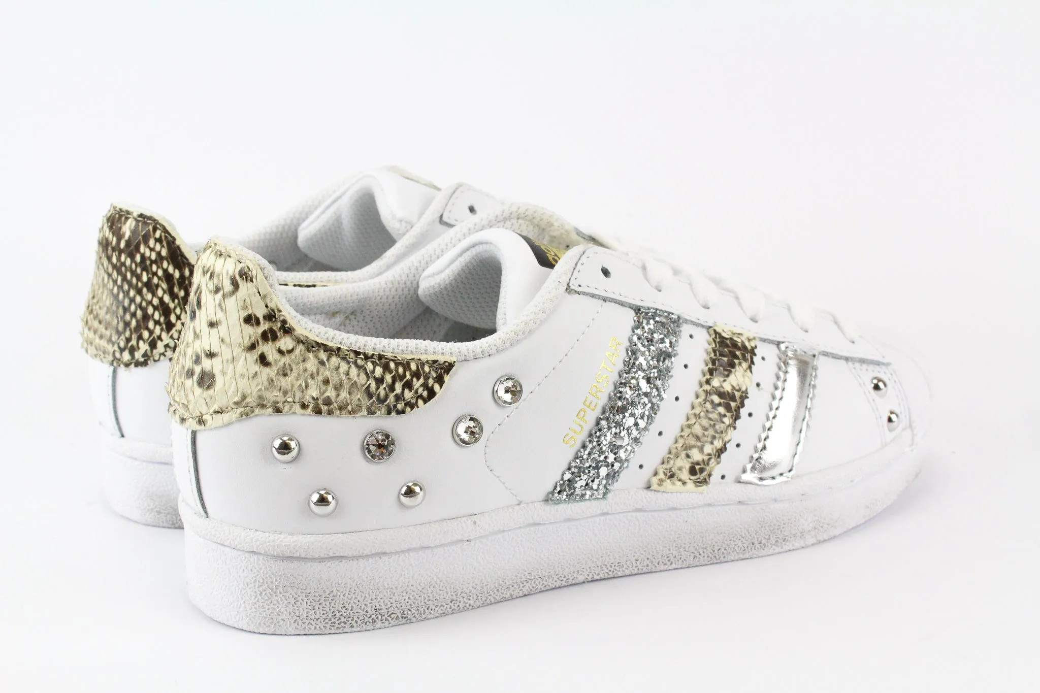 Fire Walk Adidas Superstar Pitone Silver Glitter & Borchie