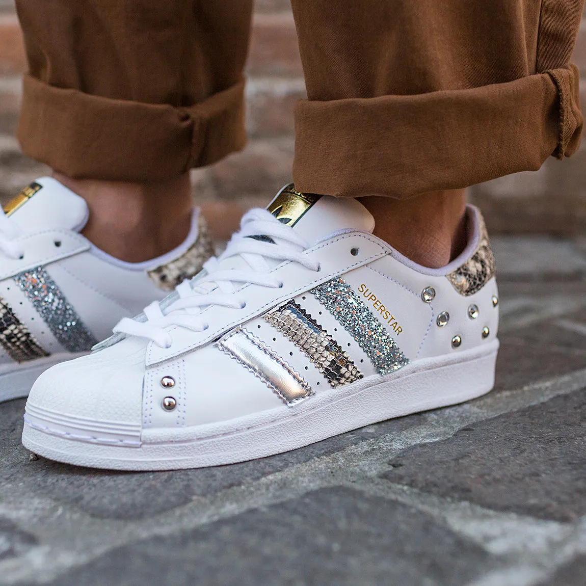 Anytime Wear Adidas Superstar Pitone Silver Glitter & Borchie