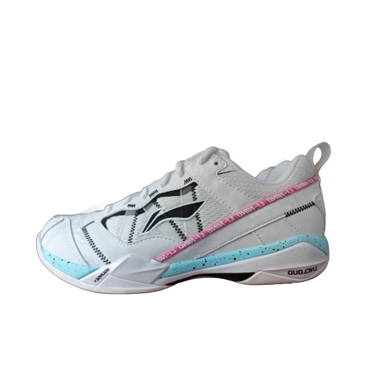 molded Durable Leather ??Shi Yu Qi??Li-Ning Invincible Ace Badminton Shoes - White/Pink/Blue