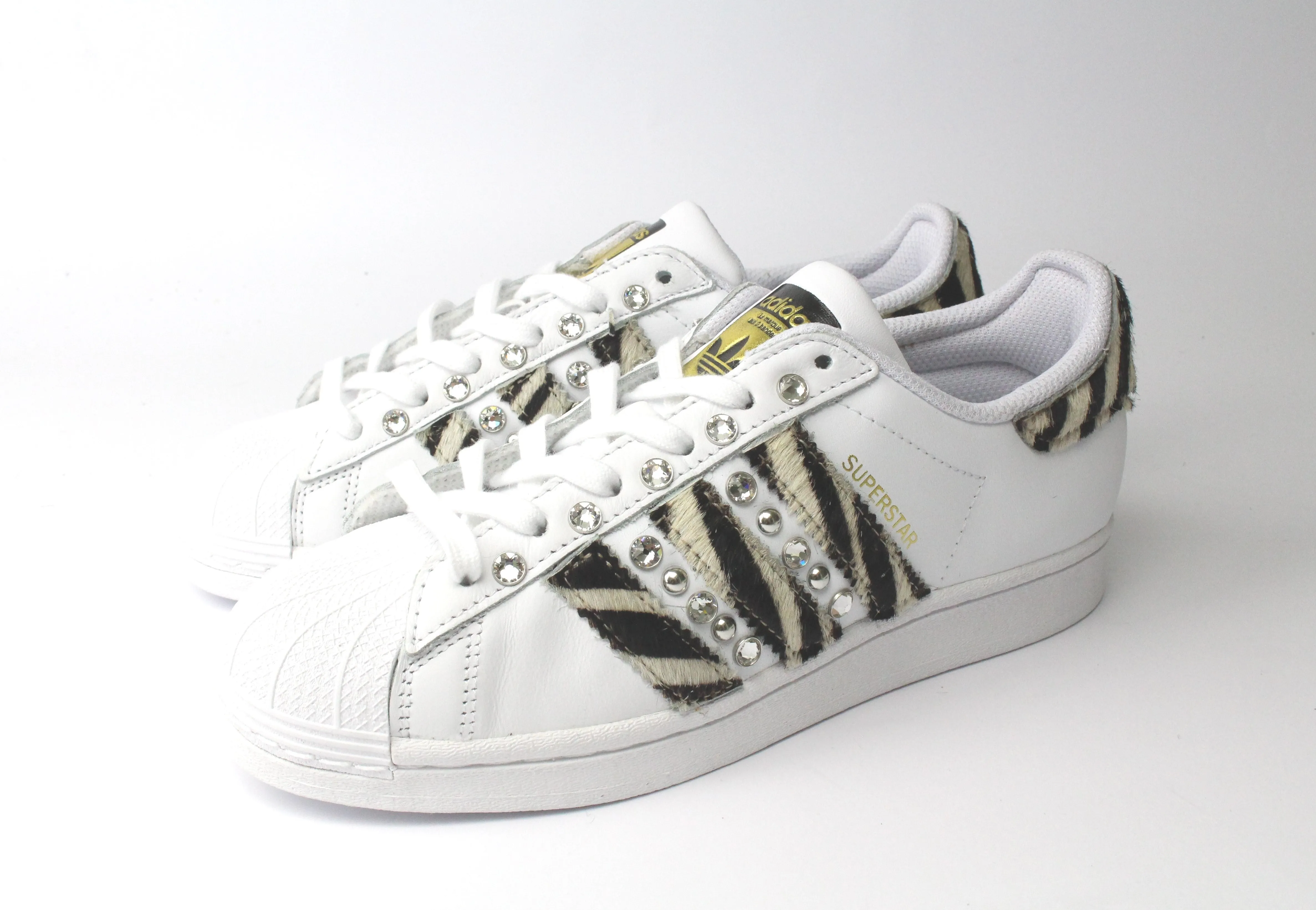 Durable Stitching Adidas Superstar Zebrate Borchie & Strass