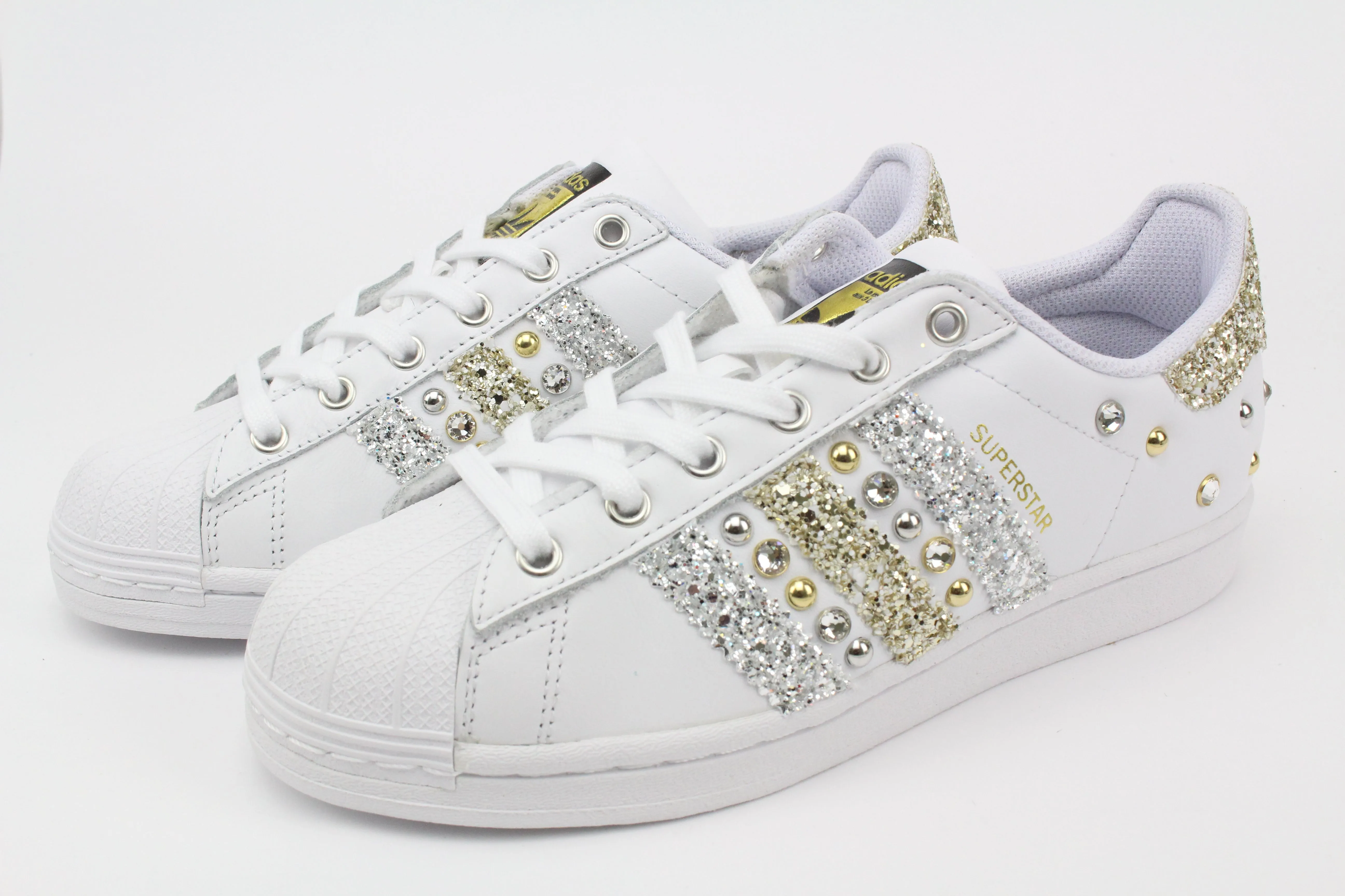 Stylish Minimal Adidas Superstar Glitter Oro Champagne & Strass