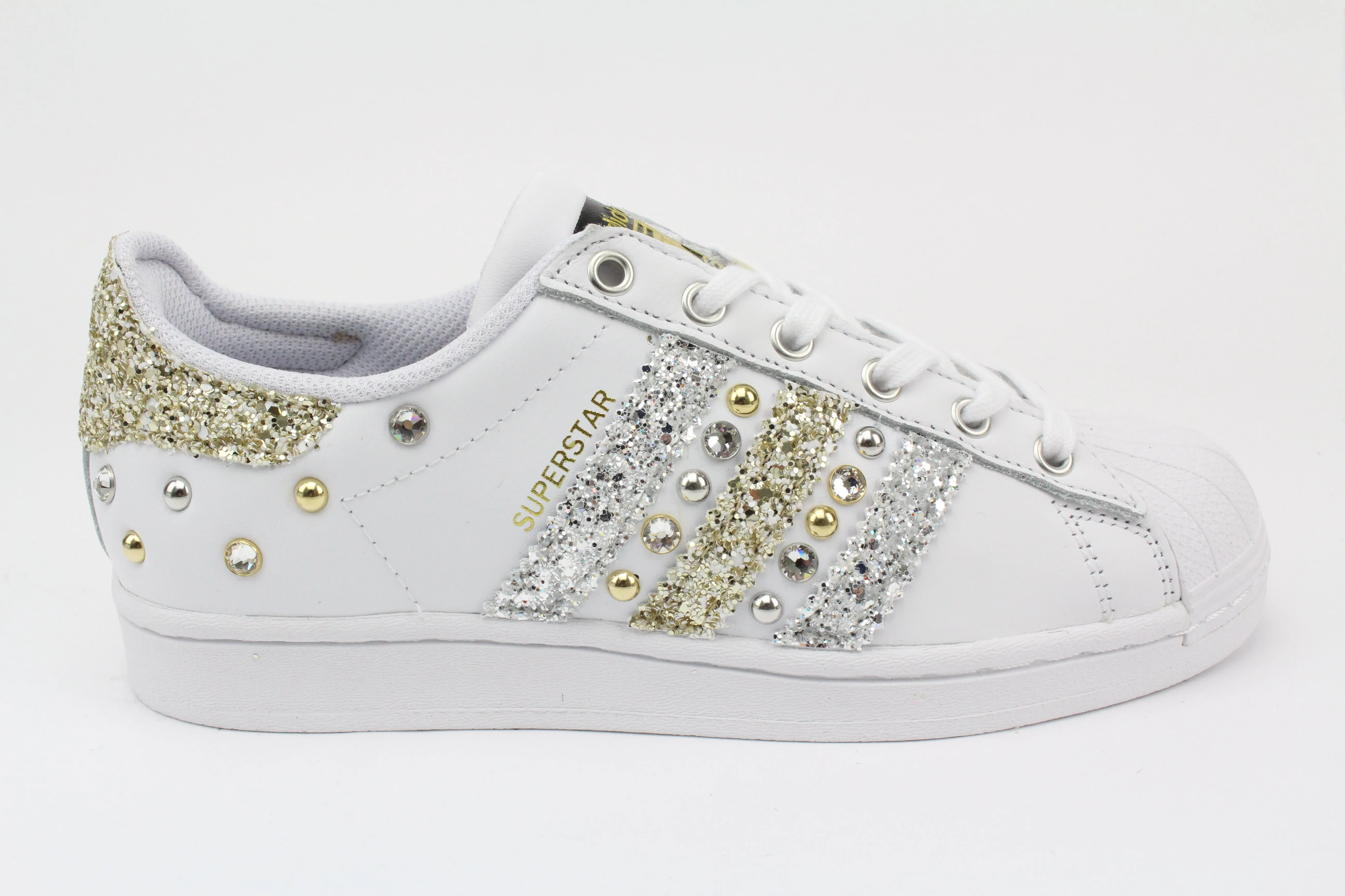 Impact Resistant Heel Adidas Superstar Glitter Oro Champagne & Strass