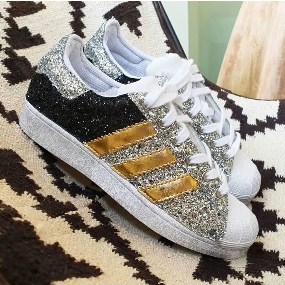 Stretch Hike Adidas Superstar Gold Total Glitter Black & Silver