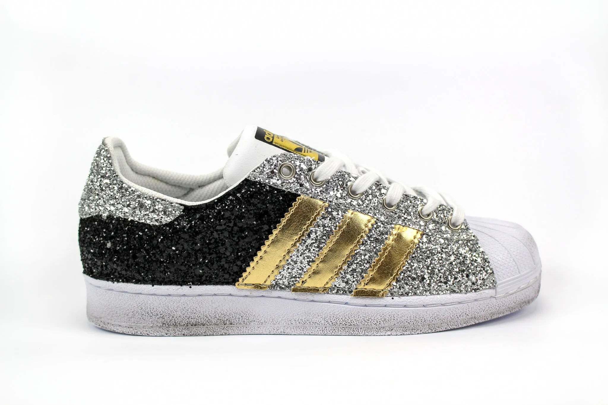 Active Step Quick Hop Adidas Superstar Gold Total Glitter Black & Silver