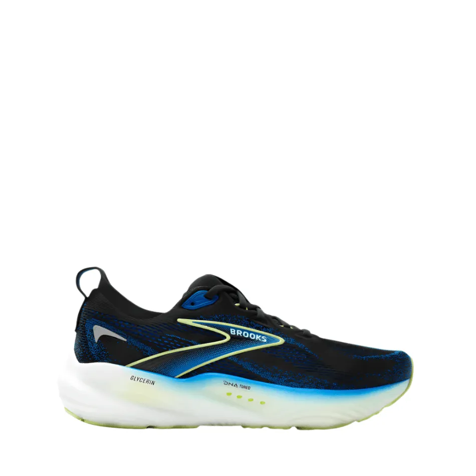 Carbon Fiber Brooks Men's Glycerin 22 Running Shoes in Black/Cobalt/Neo Yellow SS25