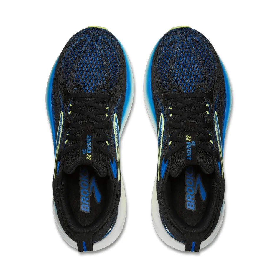 flexible outsole running shoes Ergonomic Grooves Brooks Men's Glycerin 22 Running Shoes in Black/Cobalt/Neo Yellow SS25