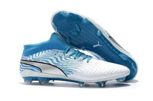 PUMA ONE 18.1 FG Soccer Cleats Blue White Silver Cutting edge