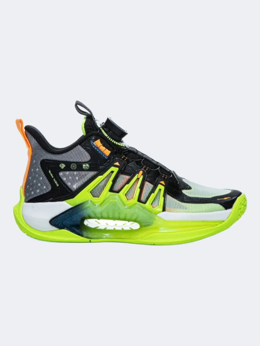 Reinforced toe Erke Kids-Boys Basketball Shoes Black/Yellow/Green
